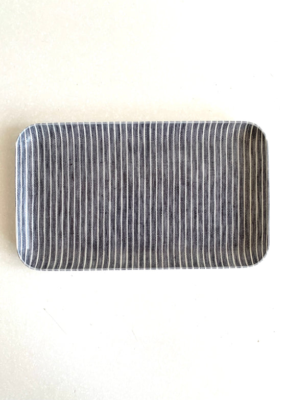 Linen Coated Tray | Grey + White Stripe
