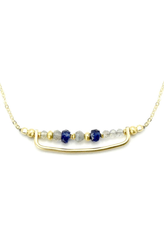 J&I Jewelry | 14k Gold Filled Bar with Faceted Blue Sapphire Necklace