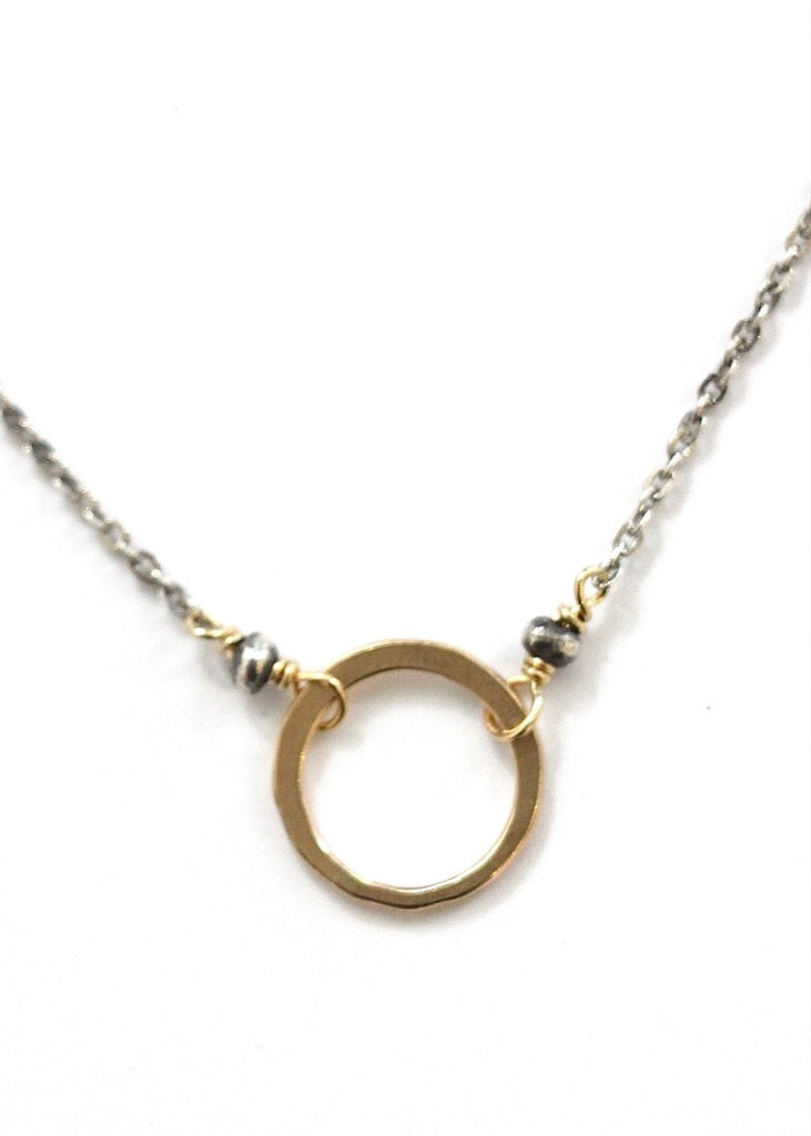 J&I Jewelry | 14kg Filled Circle Necklace on Oxidized Chain