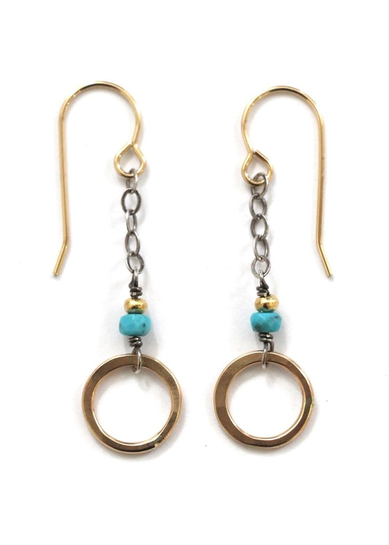 J&I Jewelry | 14kgf Circle + Turquoise Dangle Earrings