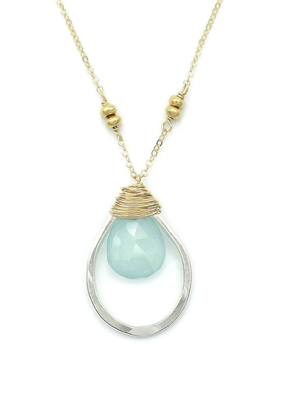 J&I Jewelry | Aqua Chalcedony Teardrop Necklace