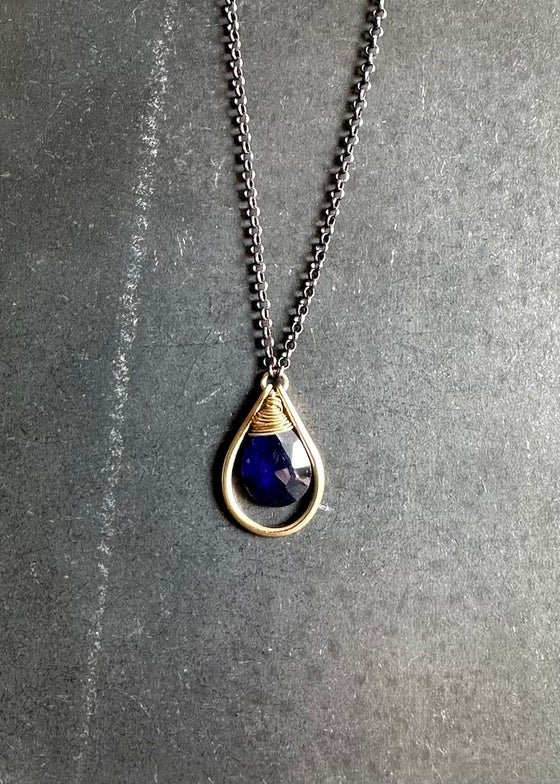 J&I Jewelry | Blue Sapphire Teardrop Necklace - 14k Gold