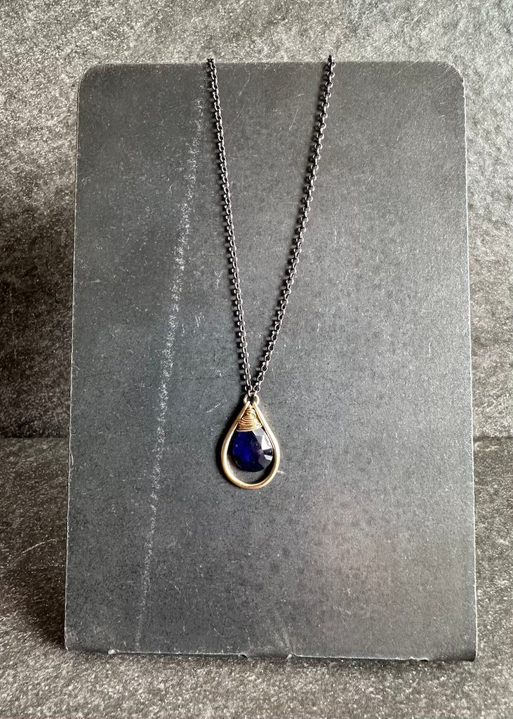 J&I Jewelry | Blue Sapphire Teardrop Necklace - 14k Gold