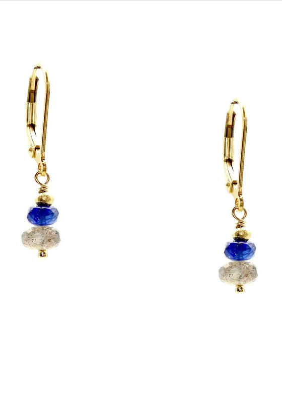 J&I Jewelry | Faceted Labradorite + Blue Sapphire Earring