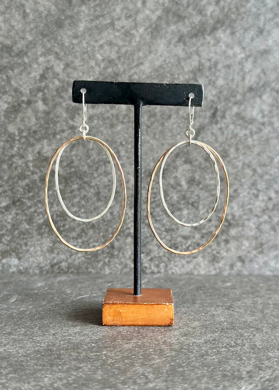J&I Jewelry | Hammered 14kgf + Sterling Oval Earring