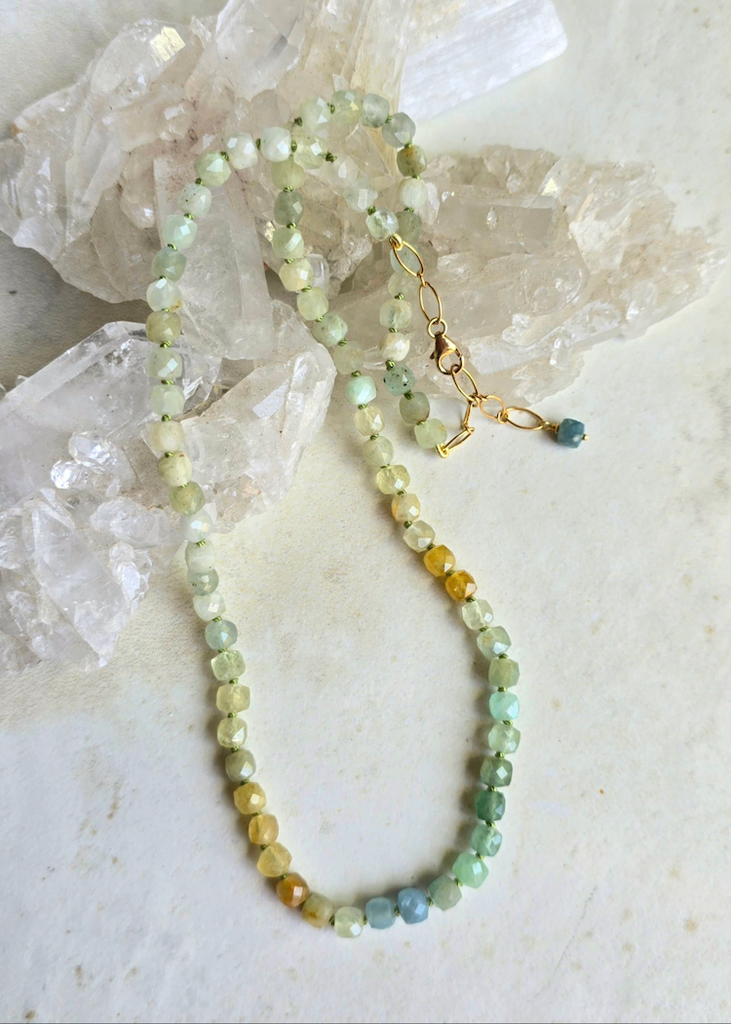 James + Jezebelle | Aquamarine Knotted Squares Necklace