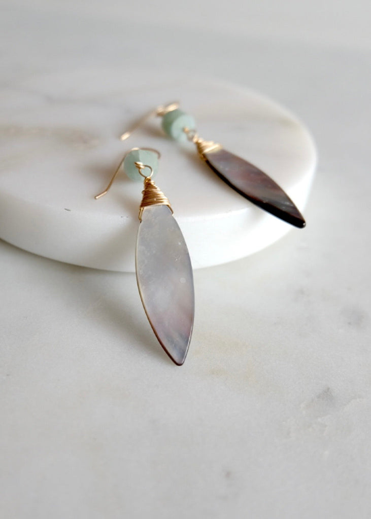 James & Jezebelle | Aquamarine & Mother of Pearl Earrings