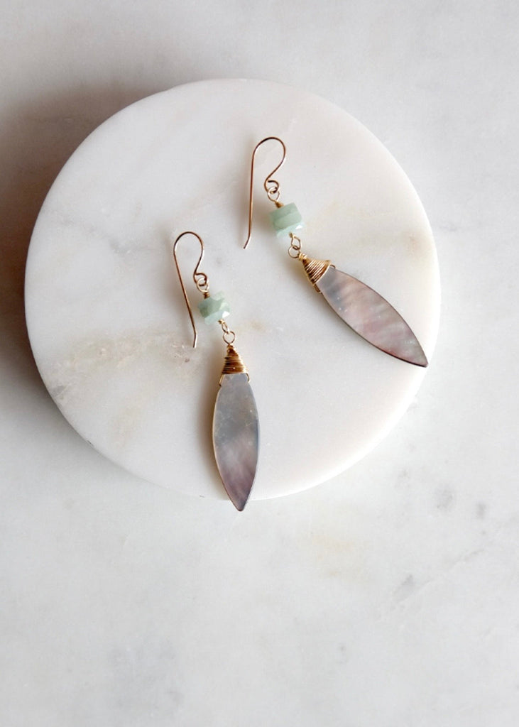 James & Jezebelle | Aquamarine & Mother of Pearl Earrings