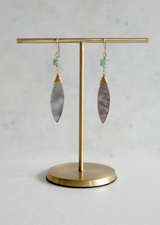 James & Jezebelle | Aquamarine & Mother of Pearl Earrings