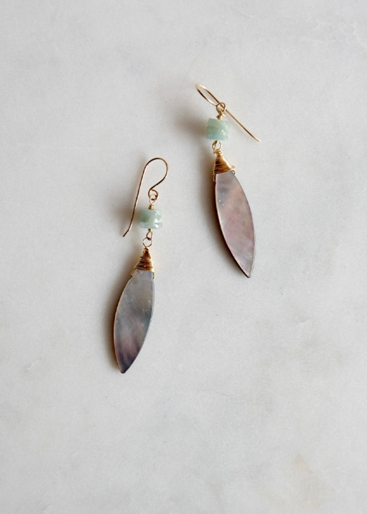 James & Jezebelle | Aquamarine & Mother of Pearl Earrings