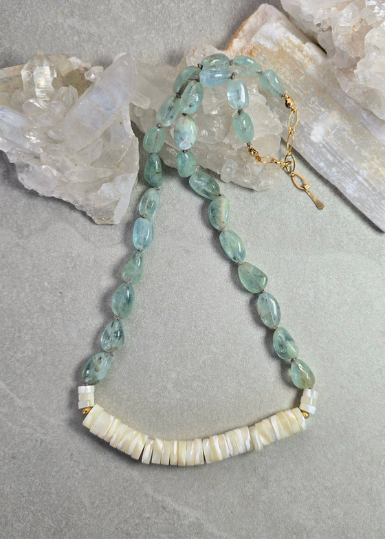 James + Jezebelle | Aquamarine + Mother of Pearl Necklace