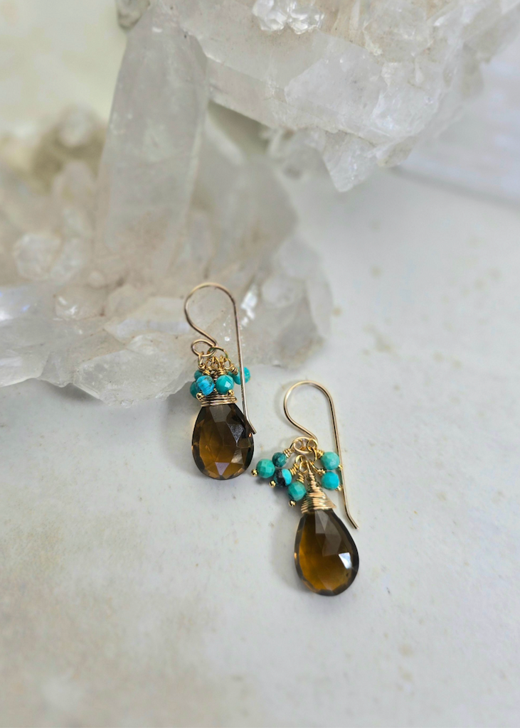 James + Jezebelle | Champagne Quartz + Turquoise Drop Hoop