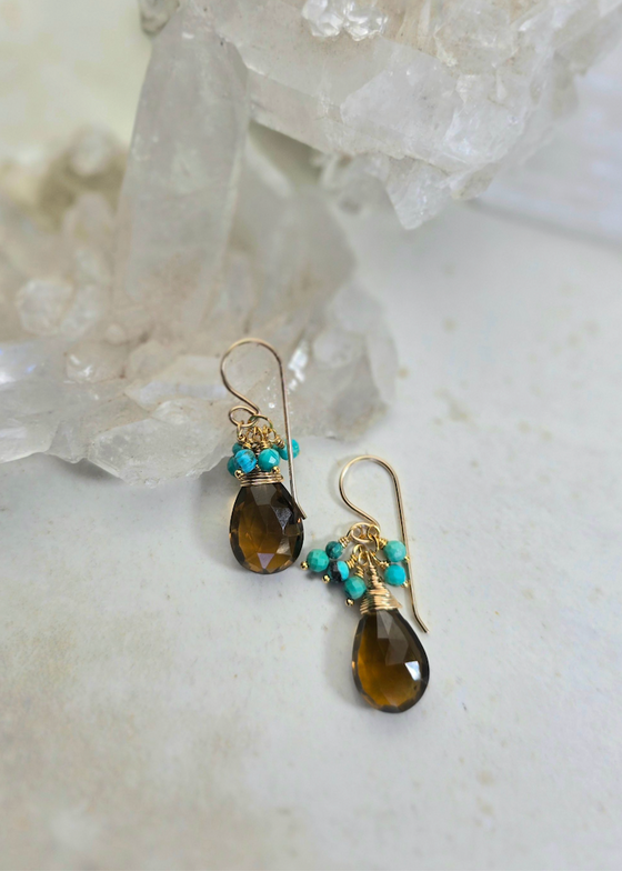 James + Jezebelle | Champagne Quartz + Turquoise Drop Hoop