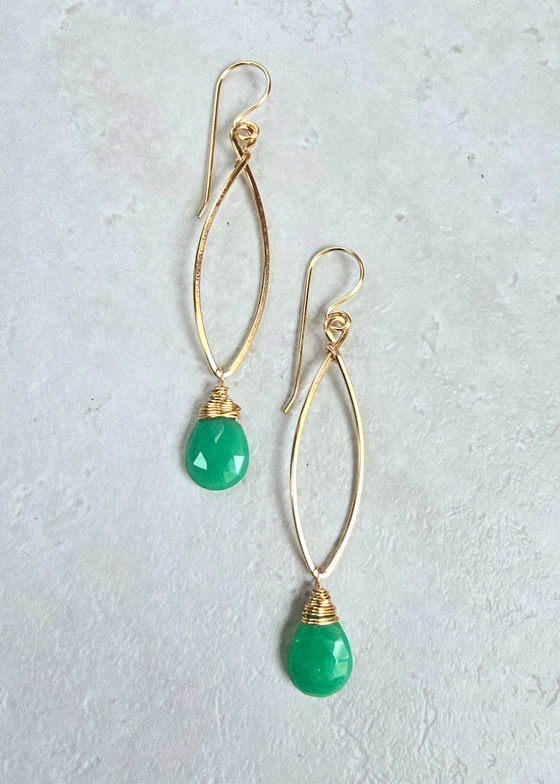 James & Jezebelle | Chrysoprase Single Stone Hoop Earring