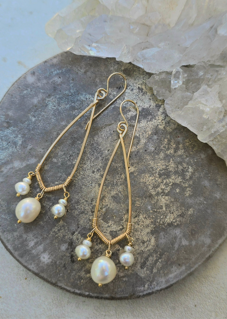 James + Jezebelle | Diamond Shape Hoop with Pearl Fringe