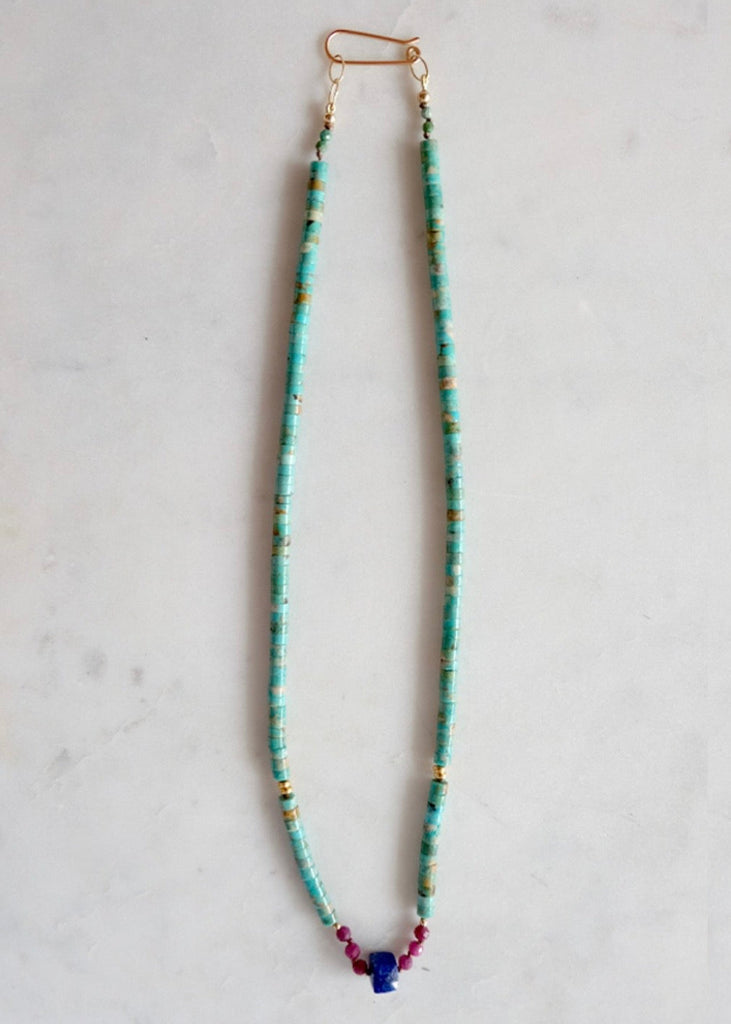 James & Jezebelle | Elisa Turquoise, Lapis & Ruby Necklace