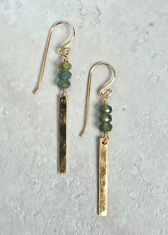 James & Jezebelle | Green Apatite Bar Drop Earring