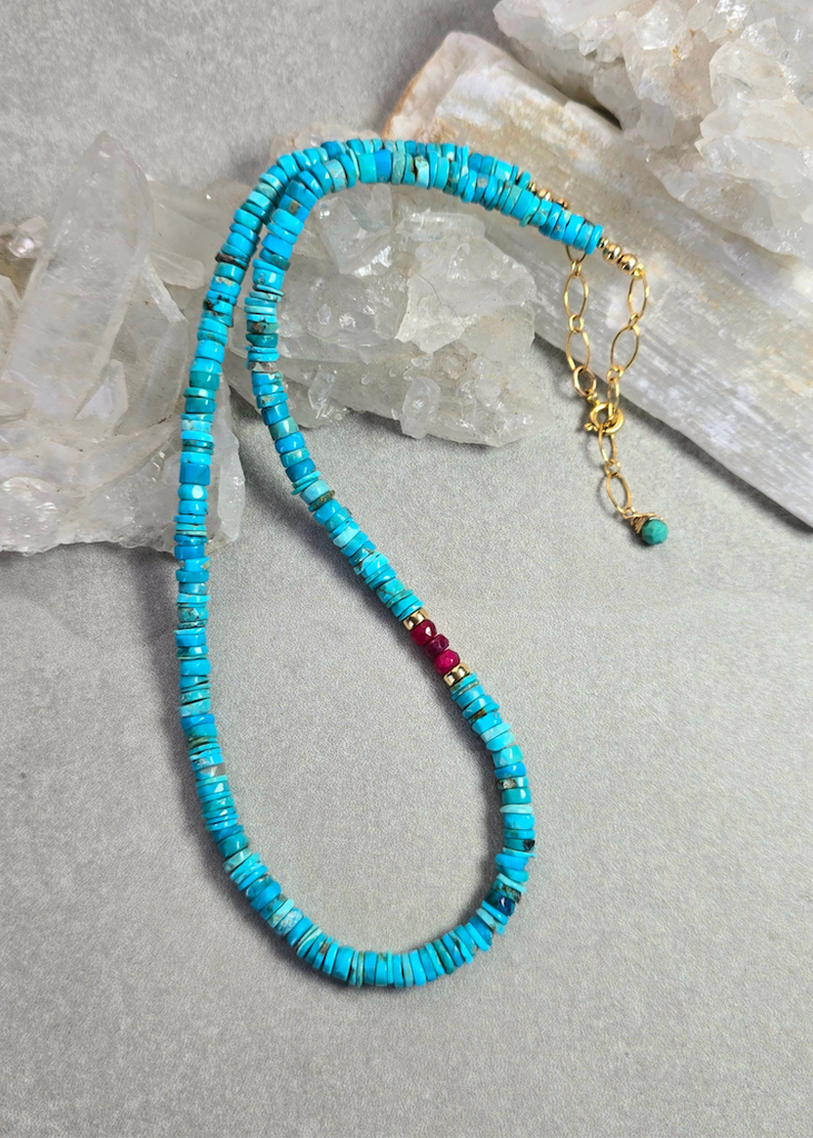 James + Jezebelle | Heishi Turquoise + Ruby Necklace