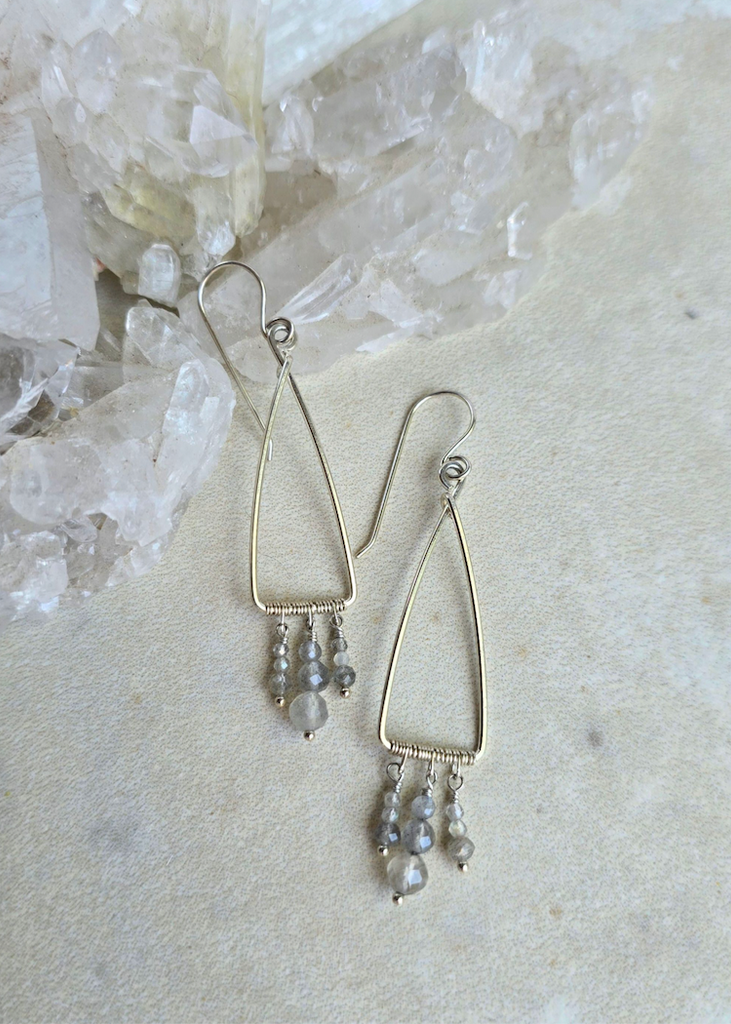 James + Jezebelle | Labradorite Silver Wrapped Hoops
