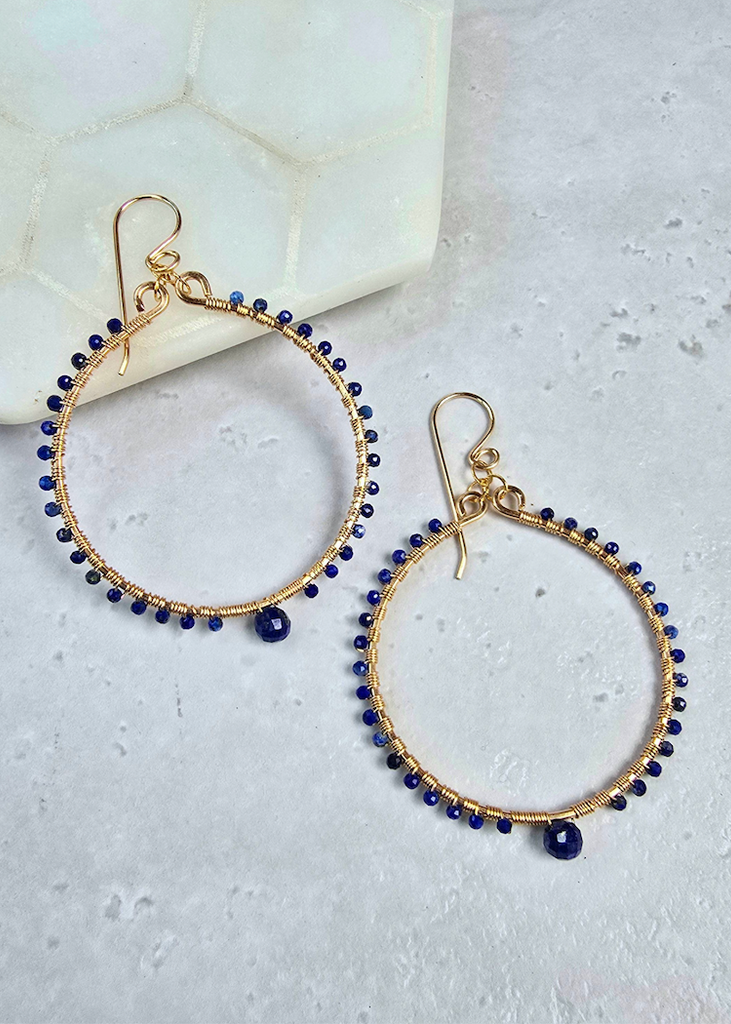 James & Jezebelle | Lapis Wrapped Hoop Earring