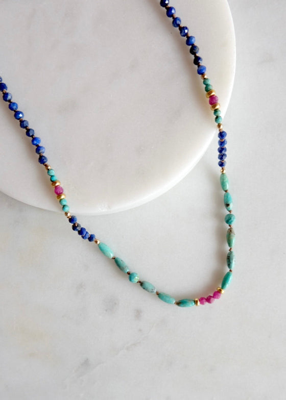James & Jezebelle | Lapis, Turquoise & Ruby Necklace