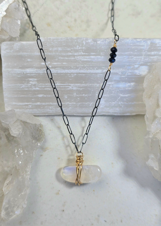 James + Jezebelle | Moonstone + Sapphire Necklace