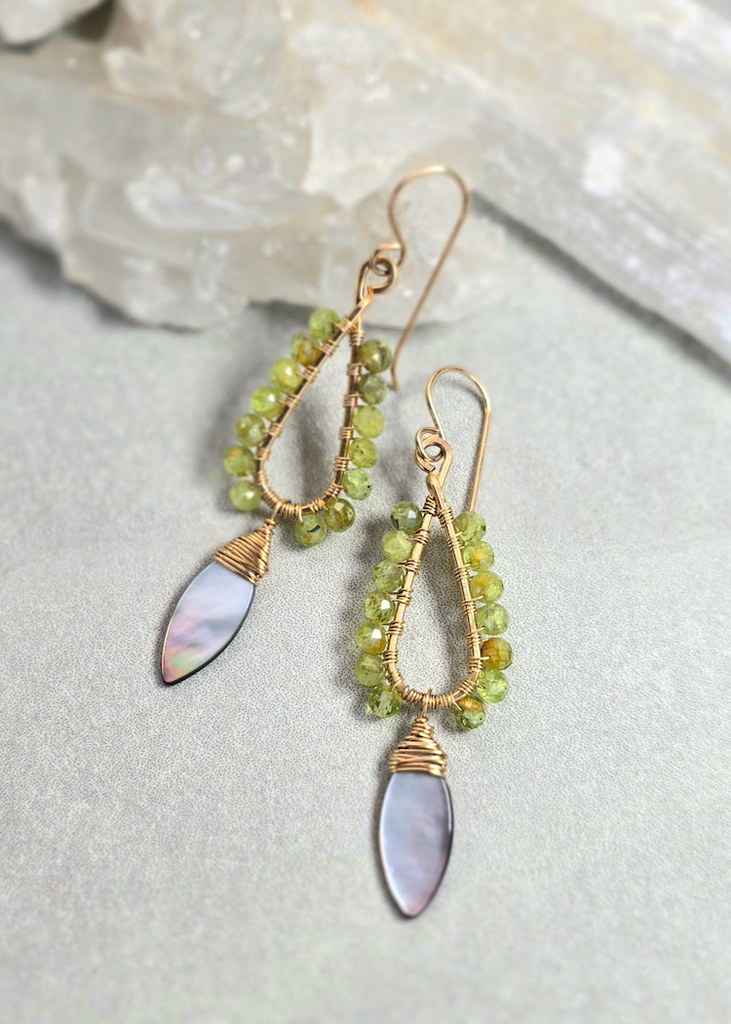 James + Jezebelle | Peridot + Mother of Pearl Wrapped Hoops