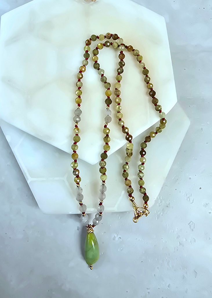 James & Jezebelle | Turquoise + Labradorite + Green Garnet Knotted Necklace