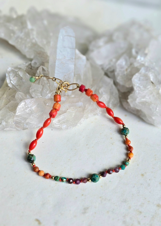 James + Jezebelle | Turquoise + Ruby + Coral Knotted Bracelet
