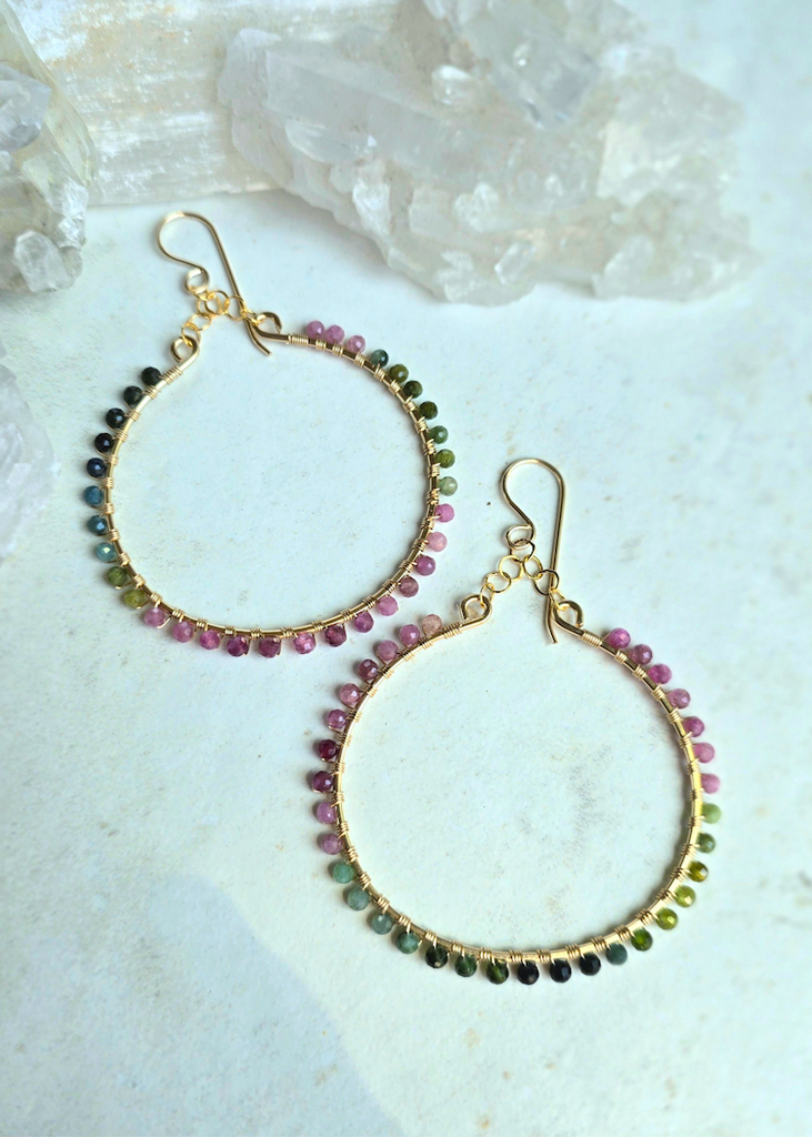 James + Jezebelle | Watermelon Tourmaline Wrapped Hoops