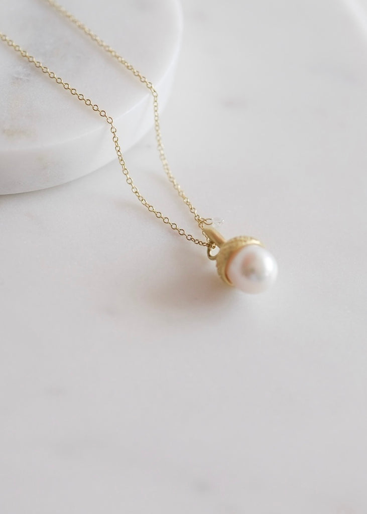 Judi Powers | Acorn Pearl Drop Necklace with Diamond Briolette