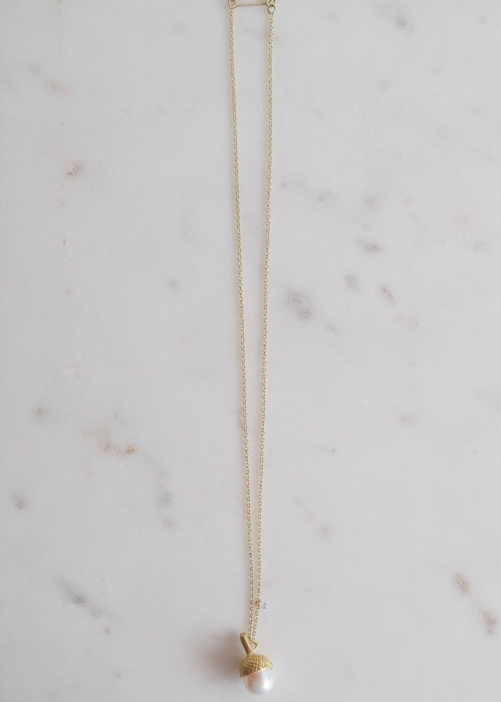 Judi Powers | Acorn Pearl Drop Necklace with Diamond Briolette