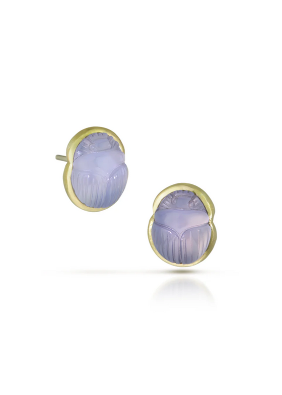 Judi Powers | Chalcedony Scarab 18k Bezel Stud Earrings