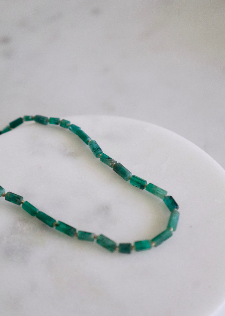 Judi Powers | Emerald Crystal Necklace on Gold Silk