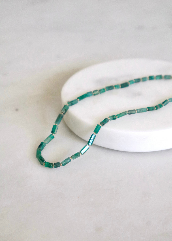 Judi Powers | Emerald Crystal Necklace on Gold Silk