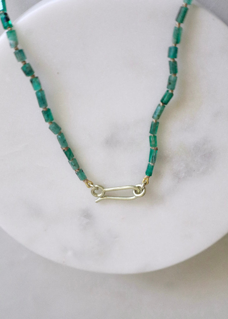 Judi Powers | Emerald Crystal Necklace on Gold Silk