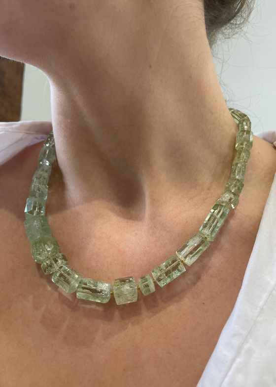 Judi Powers | Green Beryl Hexagon on Silk Necklace