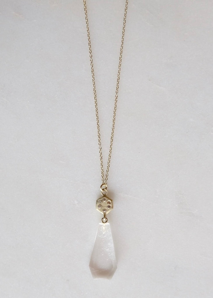 Judi Powers | Hexagon Necklace with Pentagon Quartz + Diamond