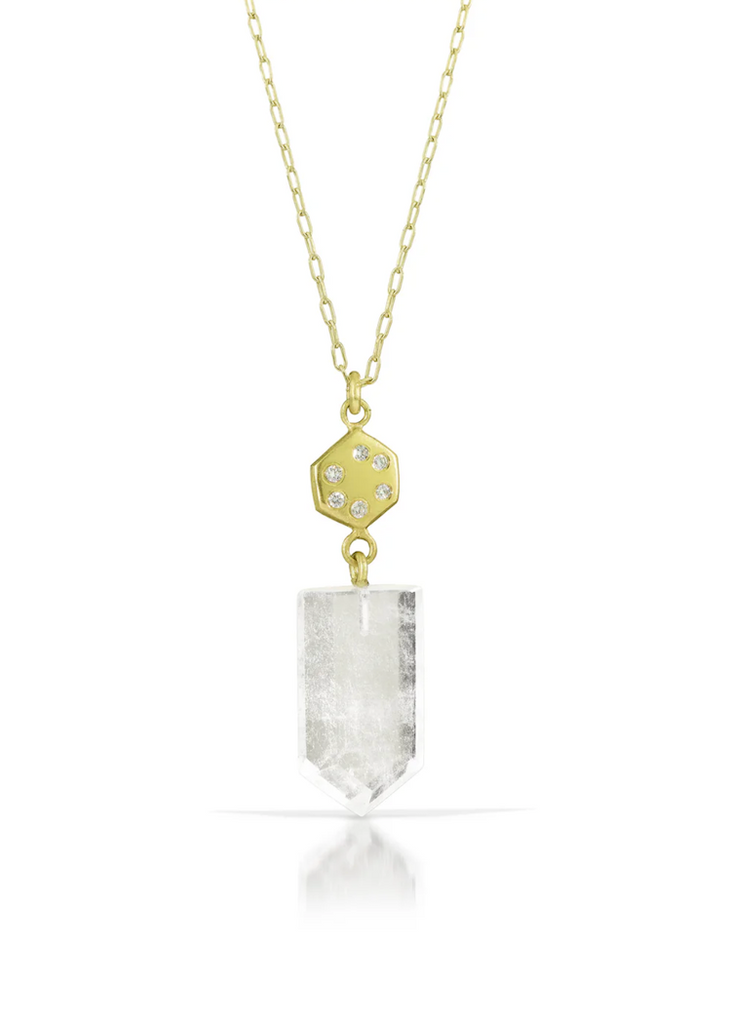 Judi Powers | Hexagon Necklace with Pentagon Quartz + Diamond