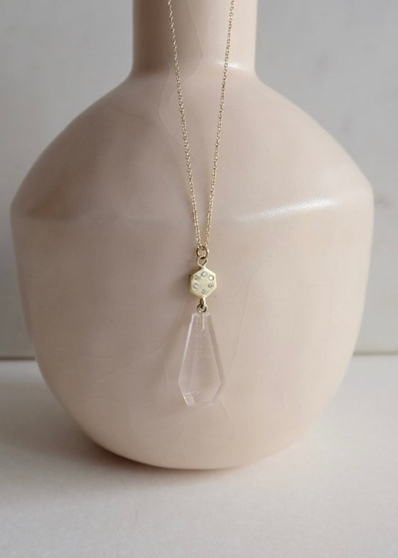 Judi Powers | Hexagon Necklace with Pentagon Quartz + Diamond