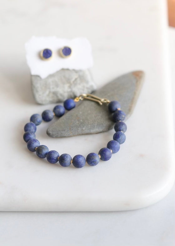 Judi Powers | Lapis Lazuli Matte Round Beads on Silk Bracelet