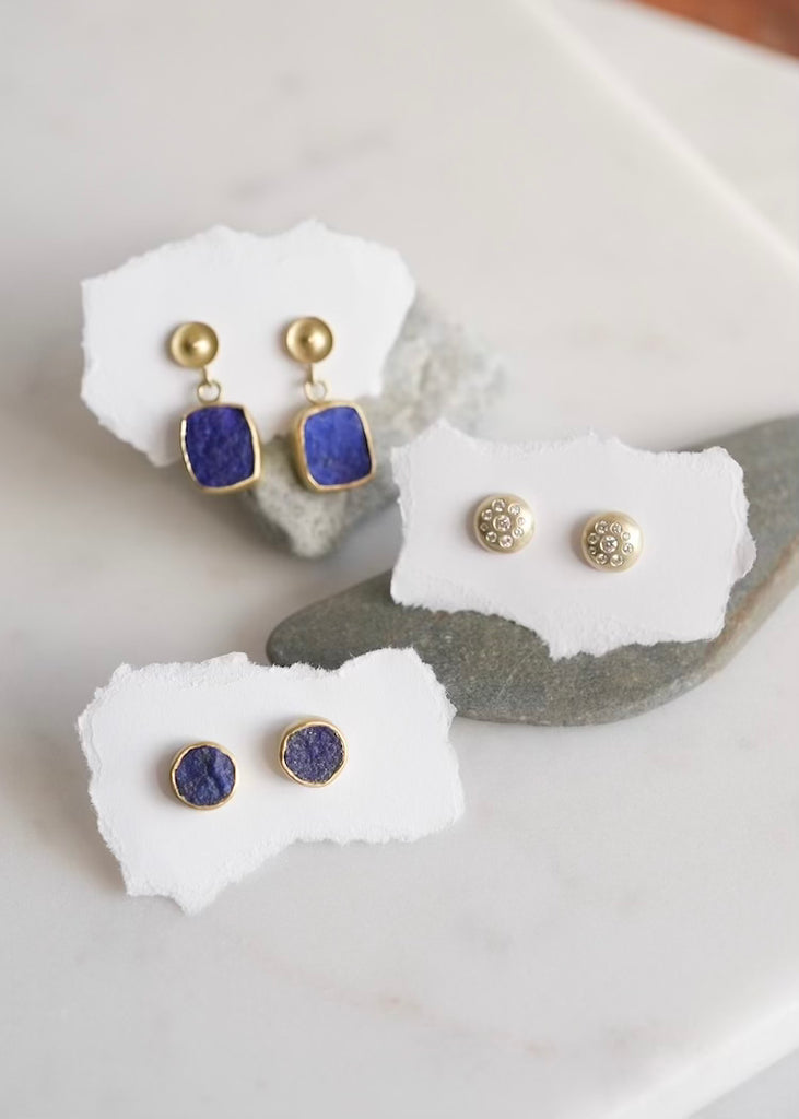 Judi Powers | Lapis Lazuli Natural Surface Rectangle Temple Drop Earrings