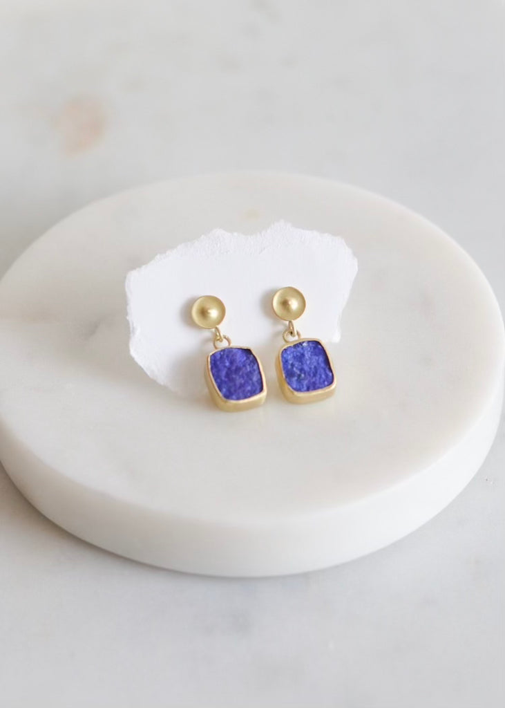 Judi Powers | Lapis Lazuli Natural Surface Rectangle Temple Drop Earrings