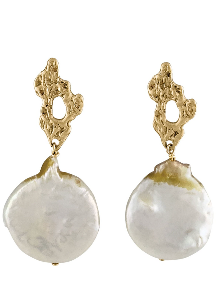 Julie Cohn | Petite Reed Coin Pearl Bronze Earring