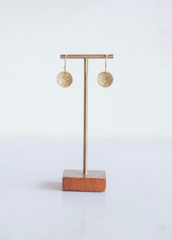 Kate Maller | Double Gold Moon Surface Earring Drop with Diamonds