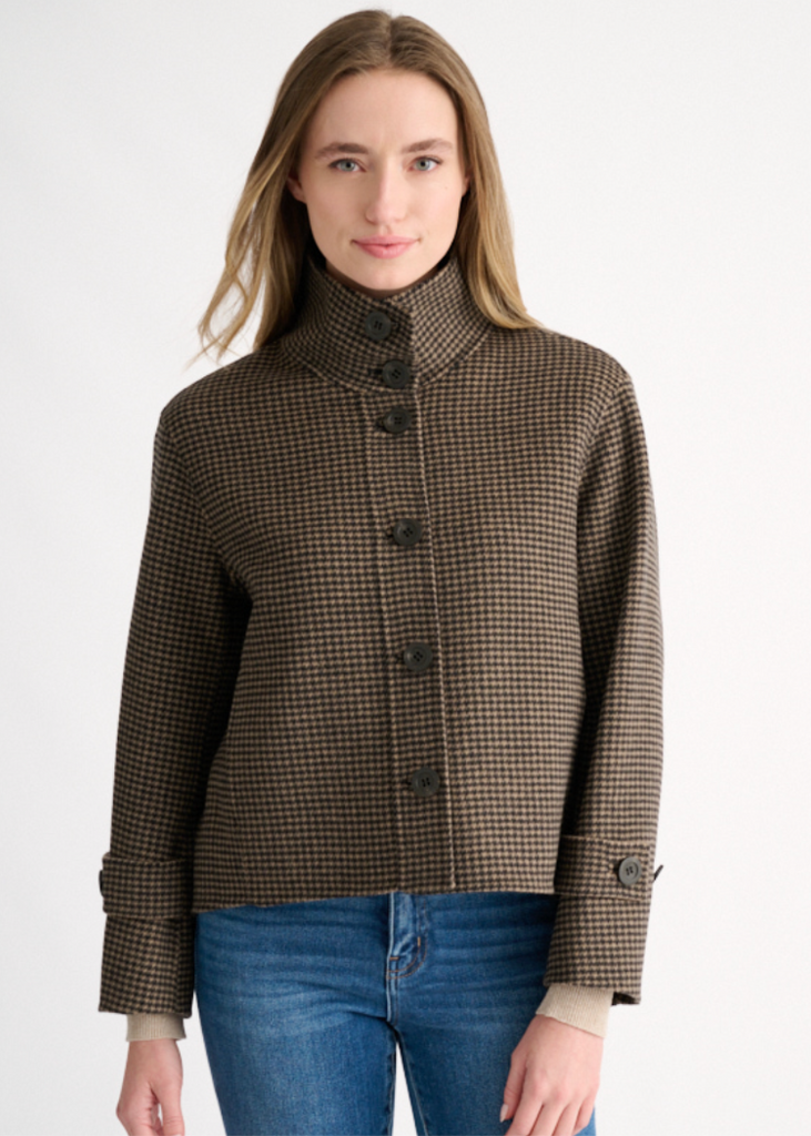 Kinross | Houndstooth Button Mock Coat