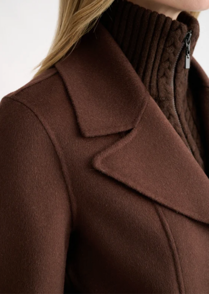 Kinross | Knit Insert Notch Collar Coat | Chocolate
