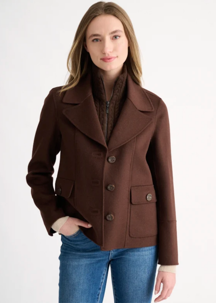 Kinross | Knit Insert Notch Collar Coat | Chocolate
