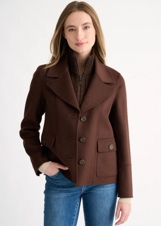 Kinross | Knit Insert Notch Collar Coat | Chocolate