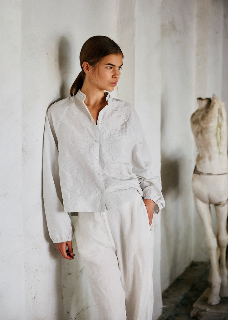 Kristensen du Nord | Crinkled Cotton Soft Shirt | Chalk